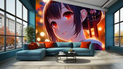 アニメ／美女　美人画　着物　紅葉 Wall mural